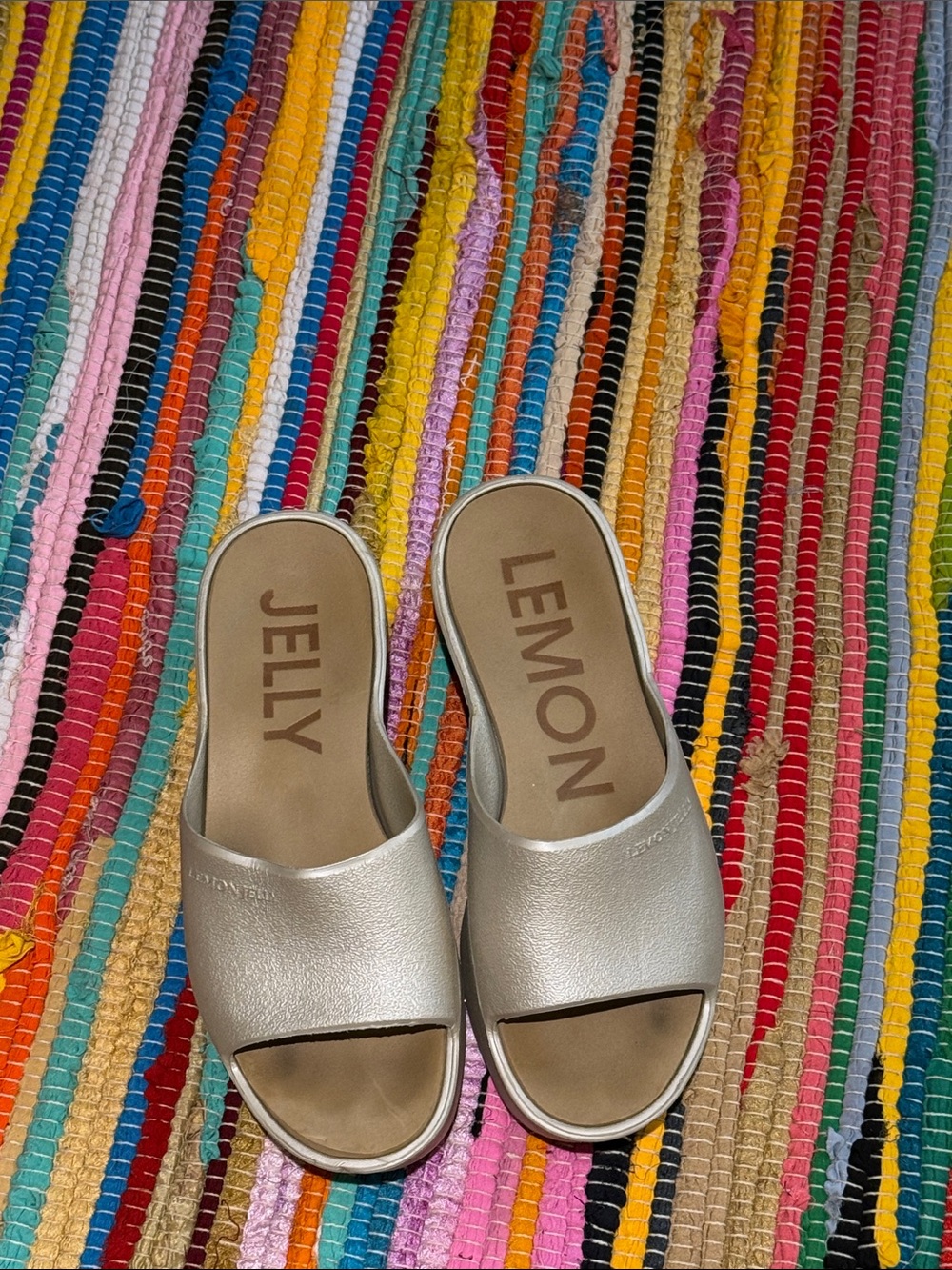 LEMON JELLY Metallic Silver Slide Mules
